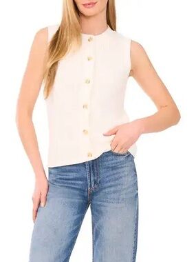 Halogen • Sleeveless Cotton Cardigan • Ivory